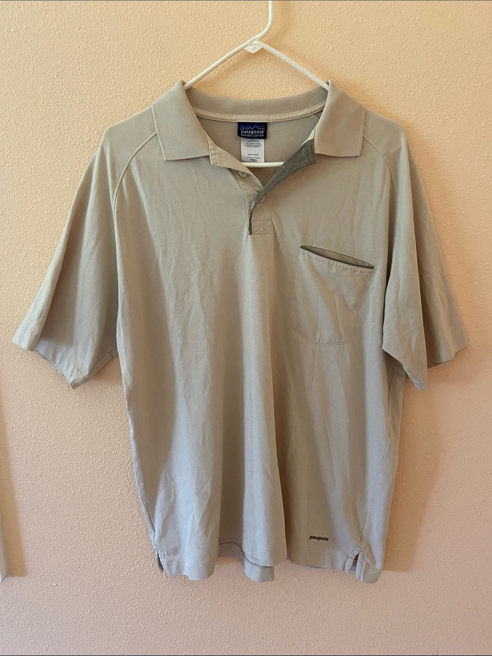 Mens Cream Vintage Patagonia Polo Shirt, Organic Cotton, Size Large